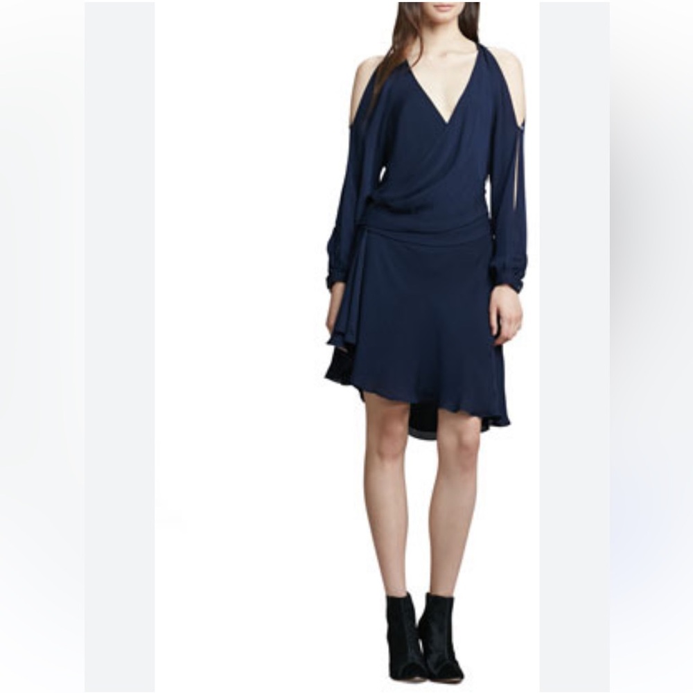 Haute Hippie Navy Cold Shoulder Silk Dress